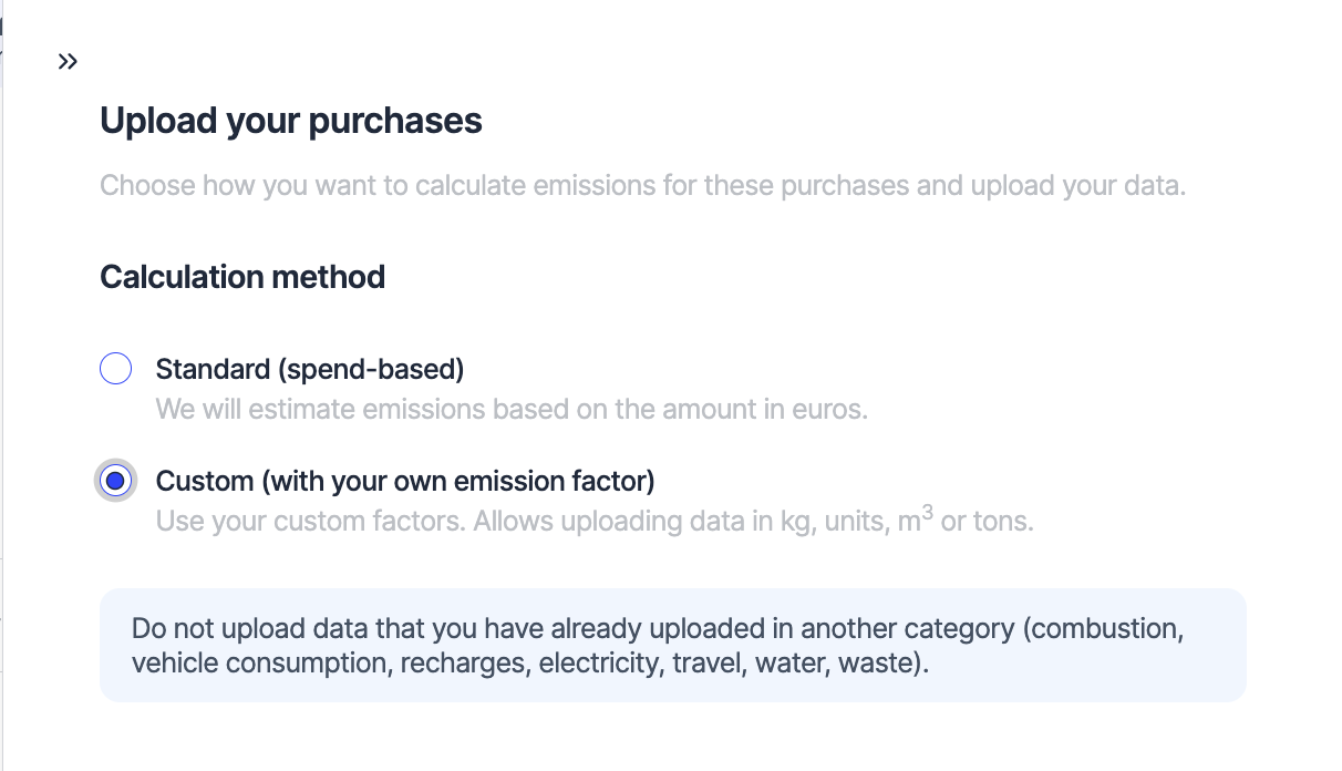 Bulk upload of custom emission factors for purchases