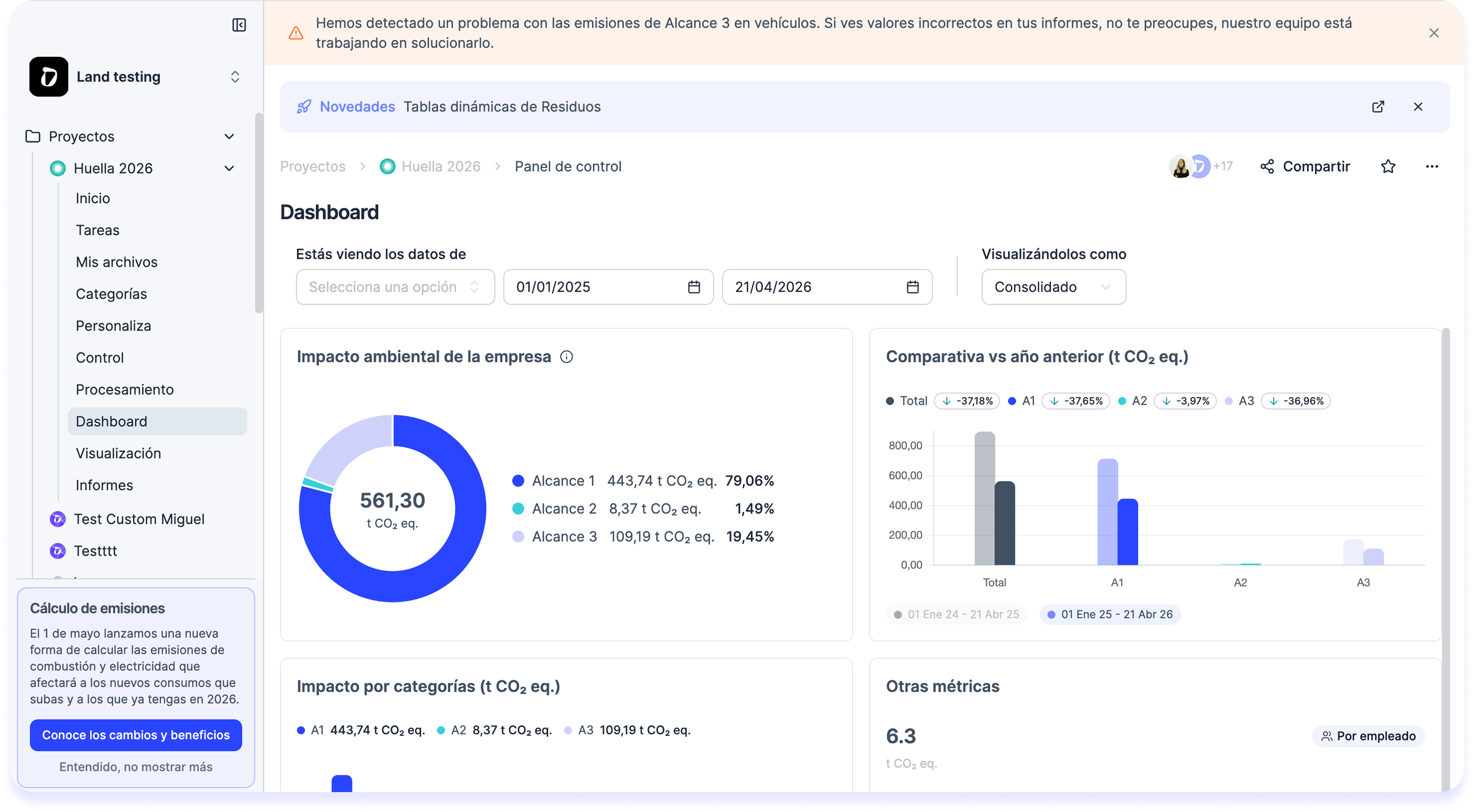 El Panel de Control de huella de carbono ahora vive dentro de