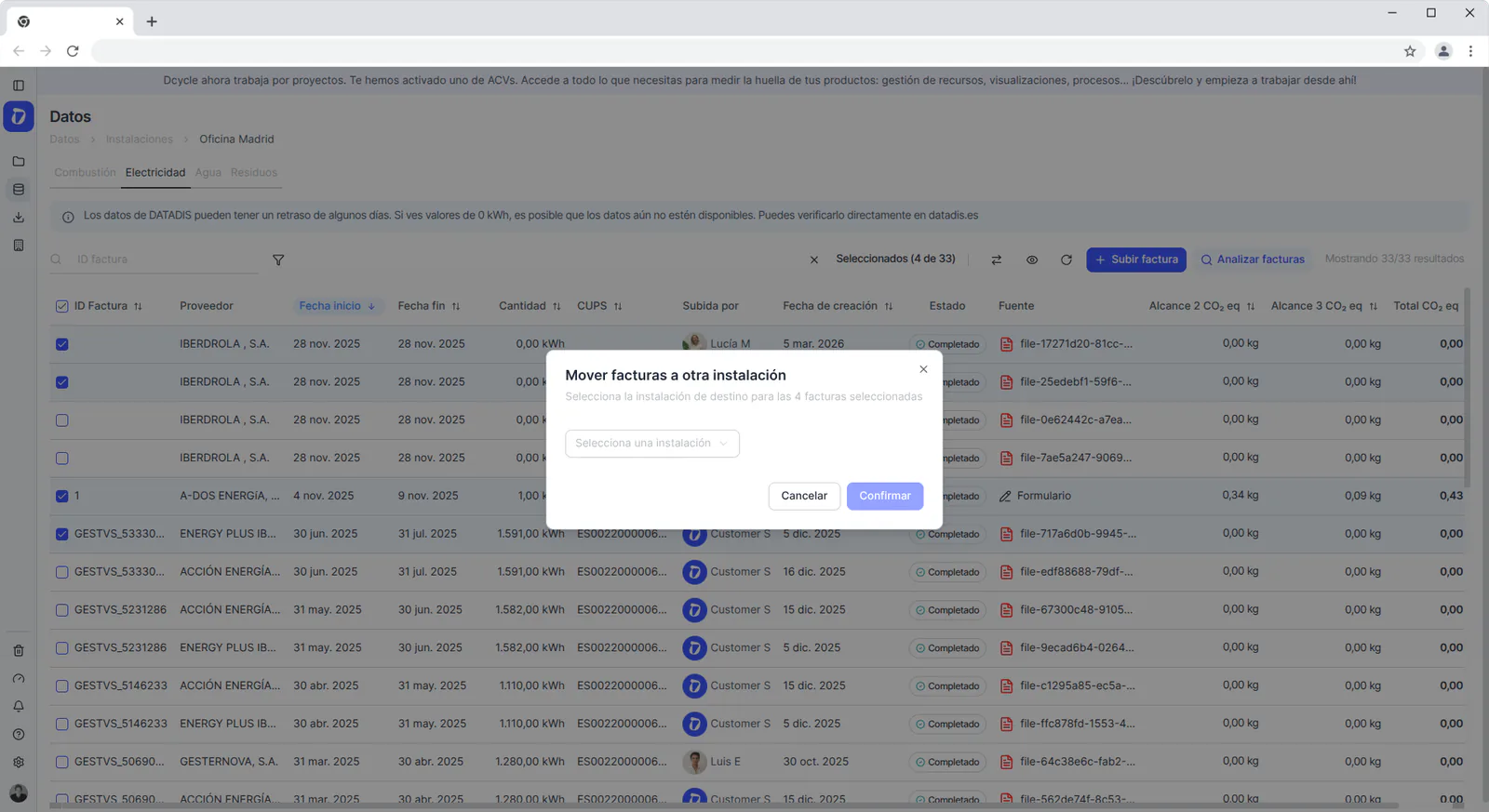 Mueve varias facturas entre instalaciones a la vez