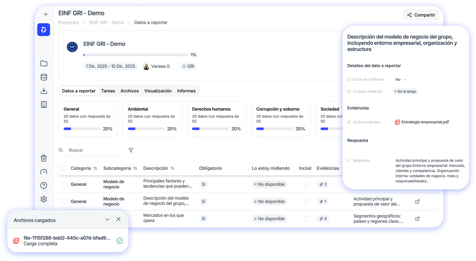 Proyectos EINF/GRI simplificados - archivos vinculados y