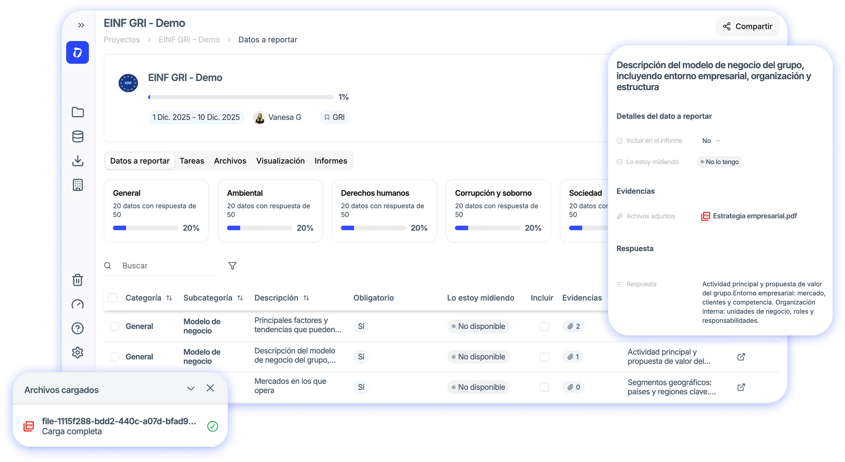 Simplified EINF/GRI Projects - Linked files and Data to report