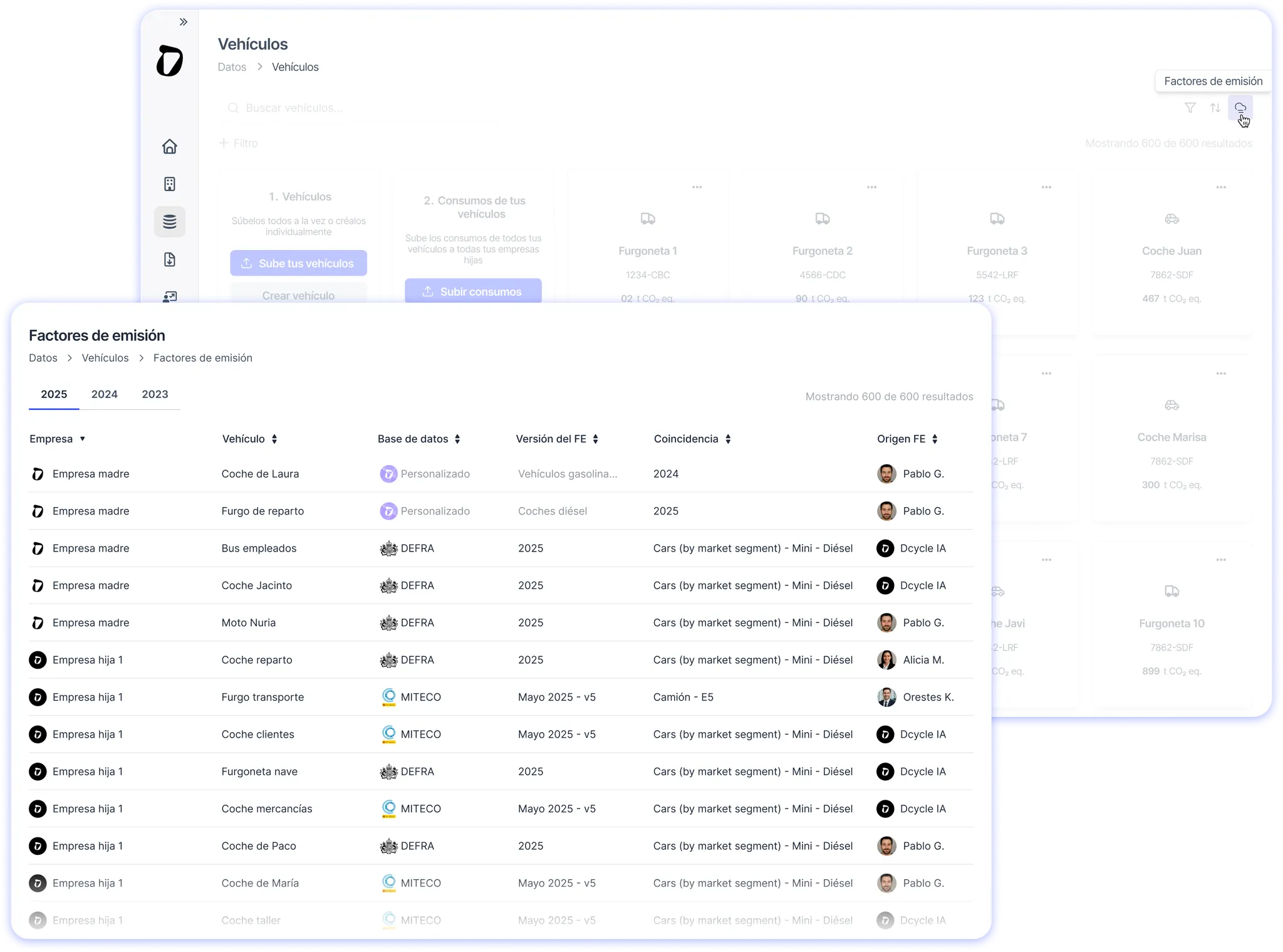 Visualiza y configura los factores de emisión de tus vehículos