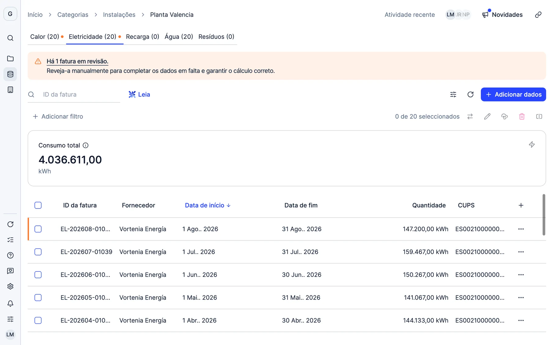 Dcycle para Operações. A app real, com dados de exemplo.